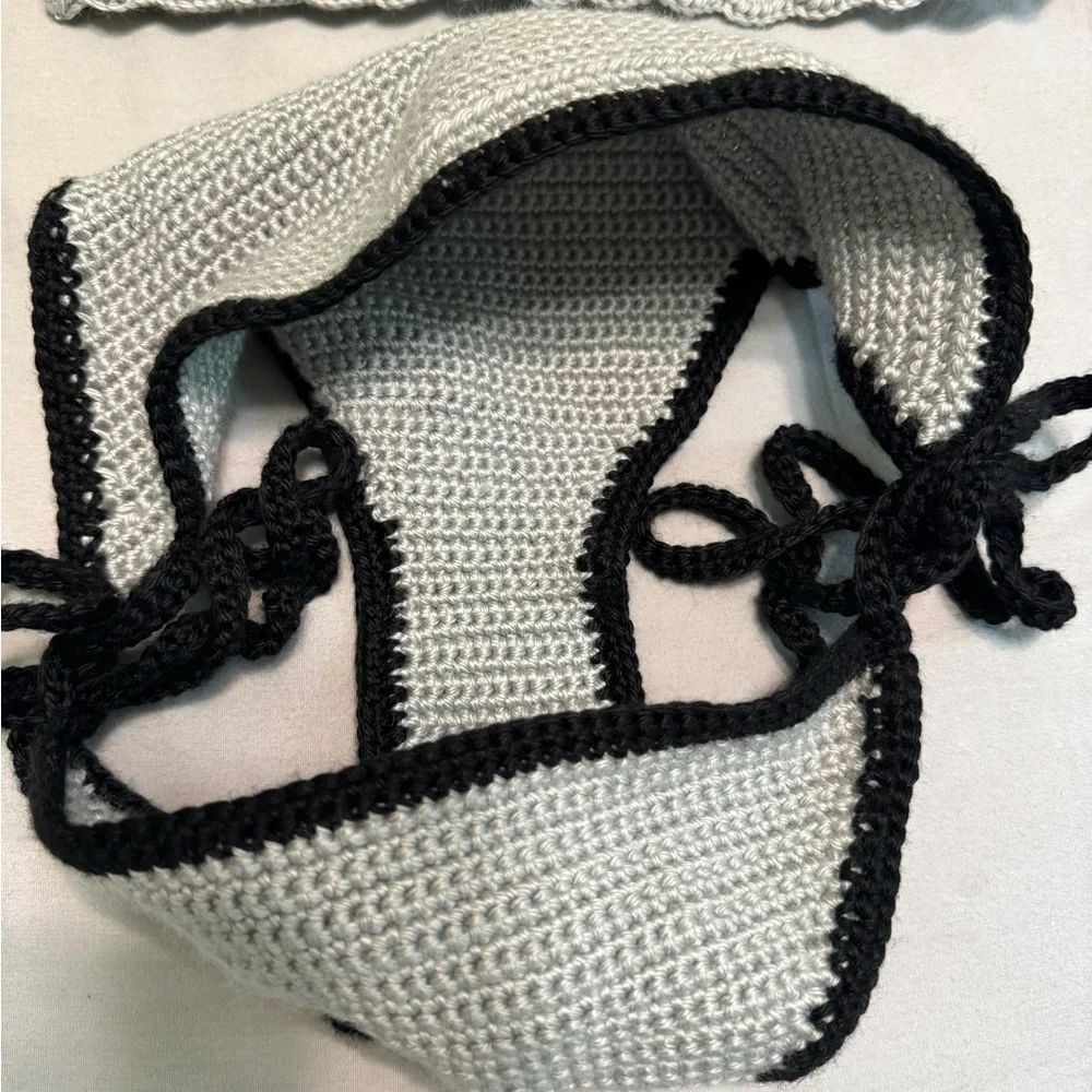 Handmade knit/crochet grey and black bikini rave festival two piece set